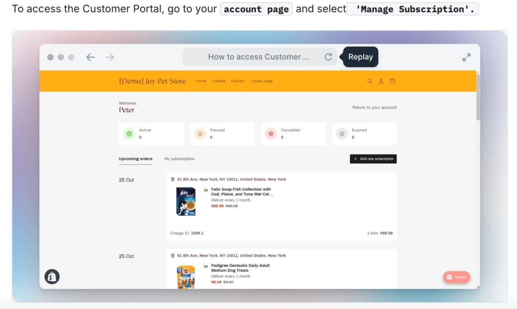Customer portay for managing subscriptions